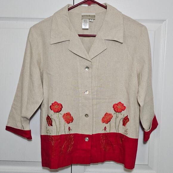 Coldwater Creek NWOT Linen Poppy‎ Jacket Blazer 6 Lightweight Spring Cottage - Picture 1 of 6